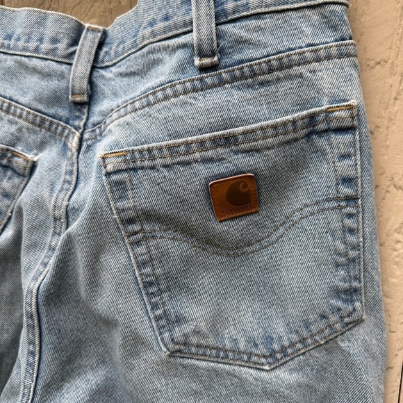 Worn Carhartt Relaxed Jeans Work Pants Men’s 32x34 Light Denim - Picture 6 of 7